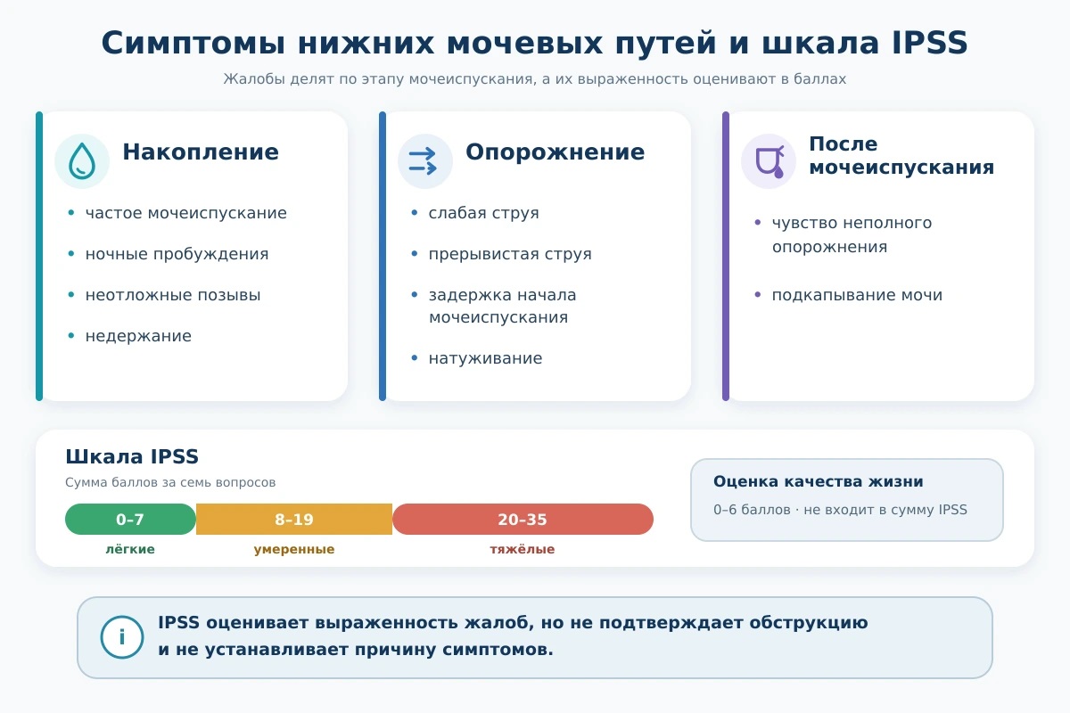 Три группы симптомов нижних мочевых путей и расшифровка результатов шкалы IPSS